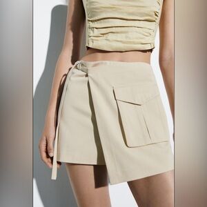 Zara Cream Wrap-Style Skort with Front Pocket